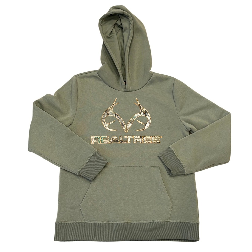 Realtree Hoodie Kids Size L 14/16 Green Camo Logo Pullover Hoodie Sweatshirt